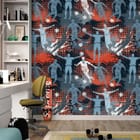 Miniatura fototapety Sylwetki piłkarzy w ruchu we wnętrzu pokoju nastolatka