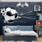 Miniatura fototapety Piłki nożne z efektem rozprysków we wnętrzu pokoju dziecka