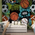Miniatura fototapety Sportowe Piłki na Kolorowym Tle we wnętrzu pokoju dziecka