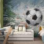 Miniatura fototapety Piłka nożna w ruchu we wnętrzu pokoju dziecka