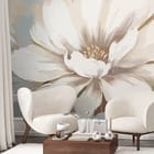 Miniatura fototapety Białe Piwonie na Jasnobrązowym Tle we wnętrzu salonu