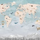 Miniatura fototapety Mapa świata z balonami i samolotami