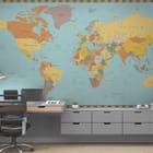 Miniatura fototapety Polityczna mapa świata z krajami we wnętrzu pokoju nastolatka