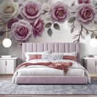 Miniatura fototapety Gałąź z różowymi różami we wnętrzu sypialni