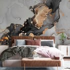 Miniatura fototapety Abstrakcyjne Plamy i Złote Akcenty we wnętrzu sypialni