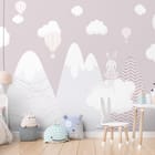 Miniatura fototapety Królik na chmurze w górach we wnętrzu pokoju dziecka