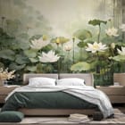 Miniatura fototapety Lilie i lotosy na wodzie we wnętrzu sypialni