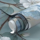 Miniatura fototapety Gałąź z Białymi i Niebieskimi Kwiatami fragment #1