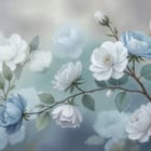 Miniatura fototapety Gałąź z Białymi i Niebieskimi Kwiatami