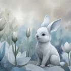 Miniatura fototapety Biały królik wśród kwiatów