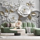 Miniatura fototapety Białe kwiaty na szarym tle we wnętrzu salonu