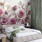 Miniatura fototapety Róże na Gałązkach z Białymi Kwiatami we wnętrzu sypialni