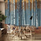 Miniatura fototapety Las brzozowy z pomarańczowymi liśćmi we wnętrzu kuchni