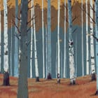 Miniatura fototapety Las brzozowy z pomarańczowymi liśćmi