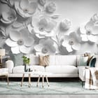 Miniatura fototapety Białe Kwiaty na Gałęziach 3D we wnętrzu salonu