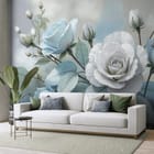 Miniatura fototapety Bukiet Niebieskich i Białych Róż we wnętrzu salonu