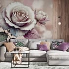 Miniatura fototapety Biała róża z różowymi pąkami we wnętrzu salonu