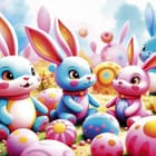 Miniatura fototapety Kolorowe króliki na łące