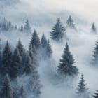 Miniatura fototapety Mglisty las z ośnieżonymi drzewami