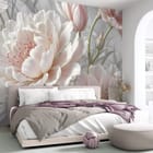 Miniatura fototapety Piwonie w pastelowych odcieniach we wnętrzu sypialni