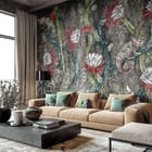 Miniatura fototapety Kwiaty i Pnącza na Ciemnym Tle we wnętrzu salonu