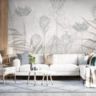 Miniatura fototapety Kwiaty i liście w stylu linearnym we wnętrzu salonu