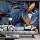 Miniatura fototapety Abstrakcyjne liście w odcieniach niebieskiego we wnętrzu salonu