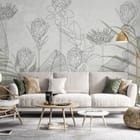 Miniatura fototapety Kwiaty i liście w delikatnej linii we wnętrzu salonu