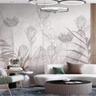 Miniatura fototapety Kwiaty i liście w linii na tle we wnętrzu salonu