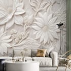 Miniatura fototapety Reliefowe kwiaty na ścianie we wnętrzu salonu