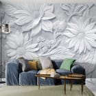 Miniatura fototapety 3D kwiaty w reliefie we wnętrzu salonu