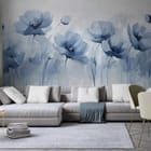 Miniatura fototapety Maki, kwiaty w odcieniach niebieskiego we wnętrzu salonu