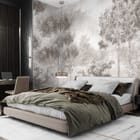 Miniatura fototapety Spokojny las z wysokimi drzewami we wnętrzu sypialni