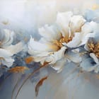 Miniatura fototapety Trzy białe kwiaty na niebieskim tle