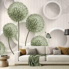 Miniatura fototapety Kwiaty 3D z białymi okręgami we wnętrzu salonu