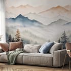 Miniatura fototapety Spokojny górski krajobraz z drzewami we wnętrzu salonu