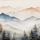 Miniatura fototapety Spokojny górski krajobraz z drzewami