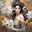 Miniatura fototapety Kobieta w sukni z kwiatami