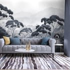 Miniatura fototapety Leśne drzewa i mgła w tle we wnętrzu salonu