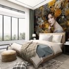 Miniatura fototapety Kobieta z kwiatami we włosach we wnętrzu sypialni