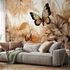 Miniatura fototapety Motyl wśród liści i kwiatów we wnętrzu salonu