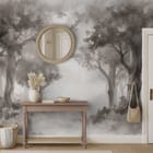 Miniatura fototapety Mglisty las pełen drzew we wnętrzu przedpokoju