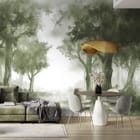 Miniatura fototapety Gęsty las z wysokimi drzewami we wnętrzu kuchni