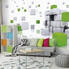 Miniatura fototapety Geometryczne sześciany w zieleni - aranżacja w salonie