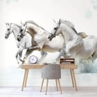 Miniatura fototapety Konie na śnieżnym tle we wnętrzu biura