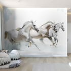 Miniatura fototapety Konie na śnieżnym tle we wnętrzu pokoju nastolatka
