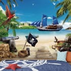 Miniatura fototapety Statek na morzu z plażą i palmami - aranżacja w pokoju dziecka