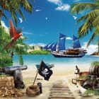 Miniatura fototapety Statek na morzu z plażą i palmami