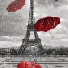 Miniatura fototapety Eiffel w deszczu z parasolami