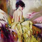 Miniatura fototapety Kobieta w żółtej sukni i kolorowe poduszki